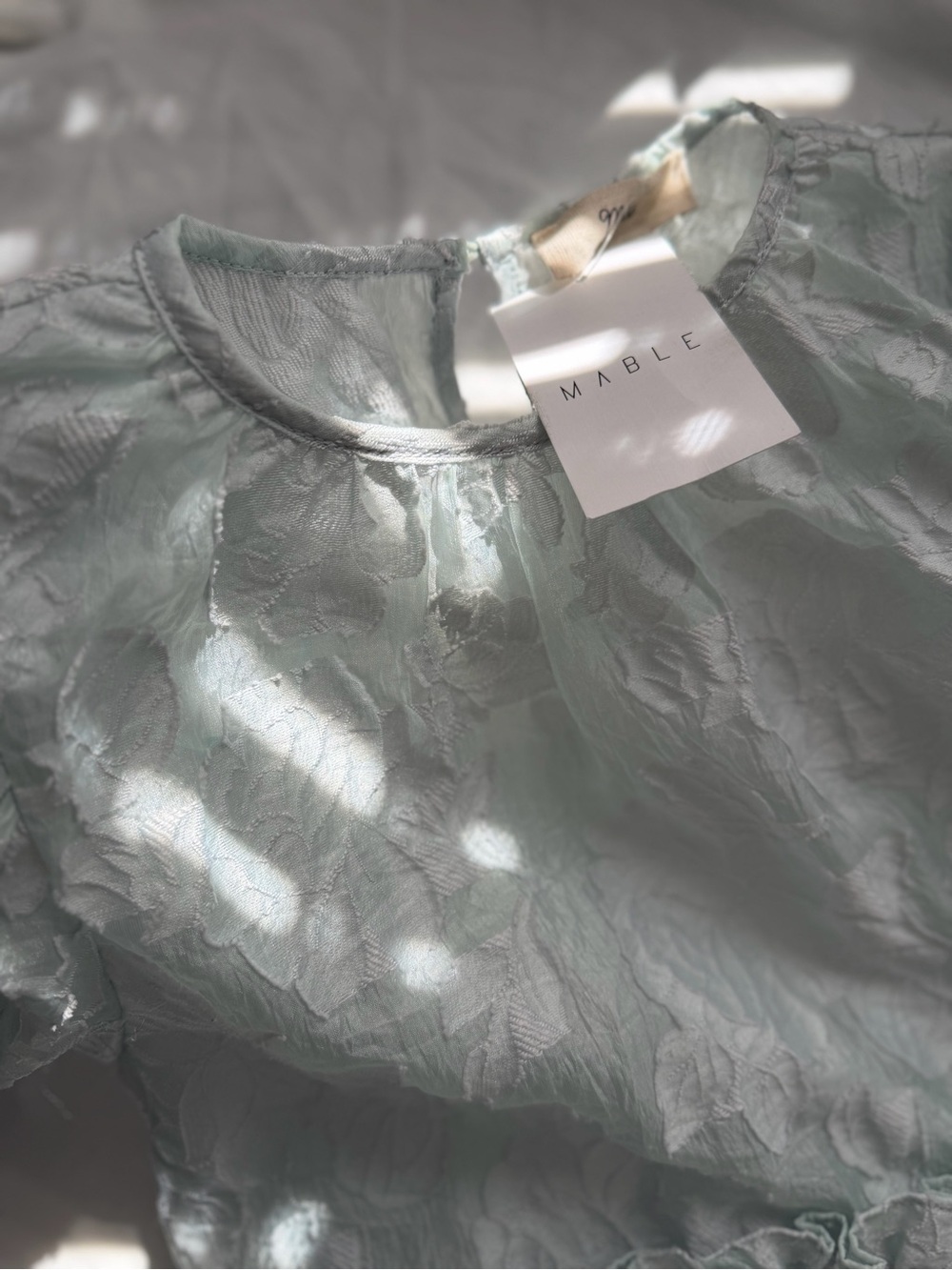 Mable Women's Light Mint Textured Floral Peplum Blouse NWT